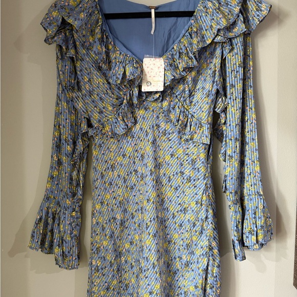 Free people Floral Blue Ruffle Dress - Picture 2 of 13